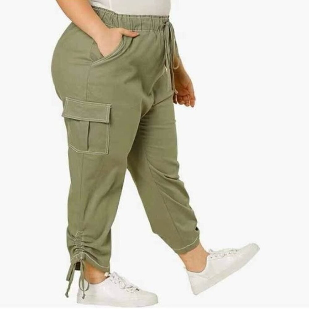 Agnes Orinda - Women's Plus Size Cargo Pants with Pockets - Army Green. Size:4X.